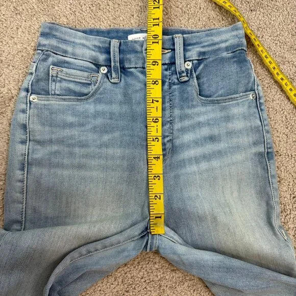 Good American Good Waist Skinny High Rise Jeans Size‎ 00 / 24 Blue Ripped Knee